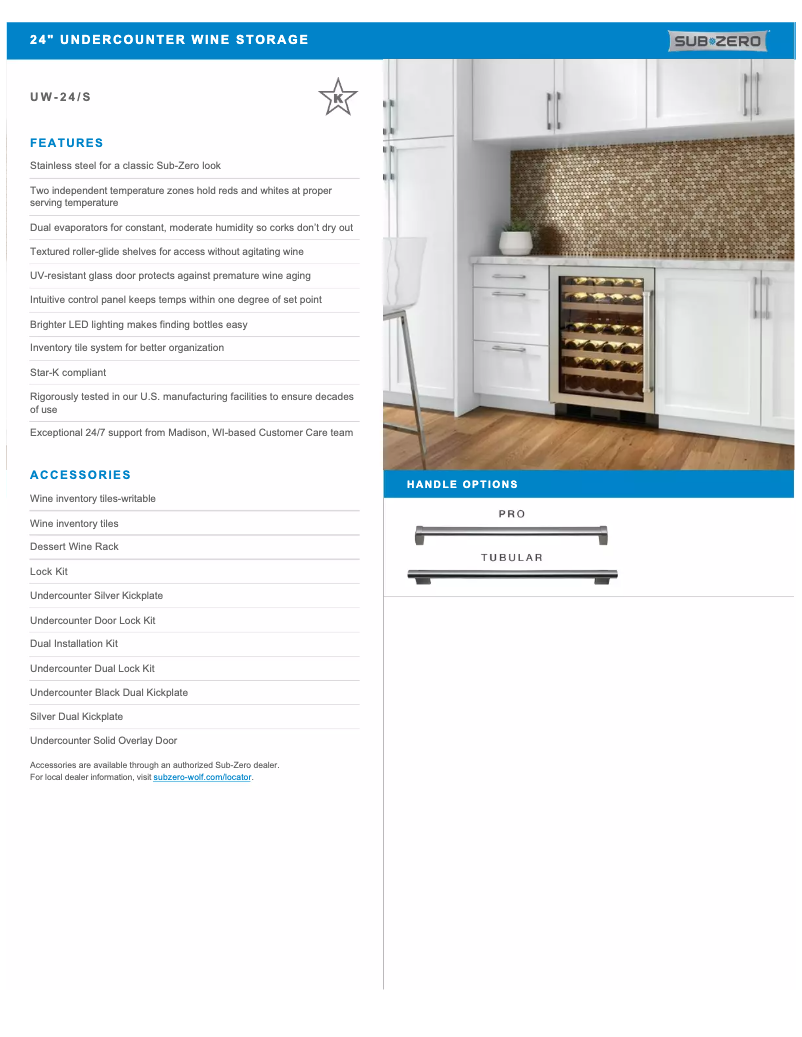 Página 1 del manual Ficha técnica Sub-Zero UW24SPHRH