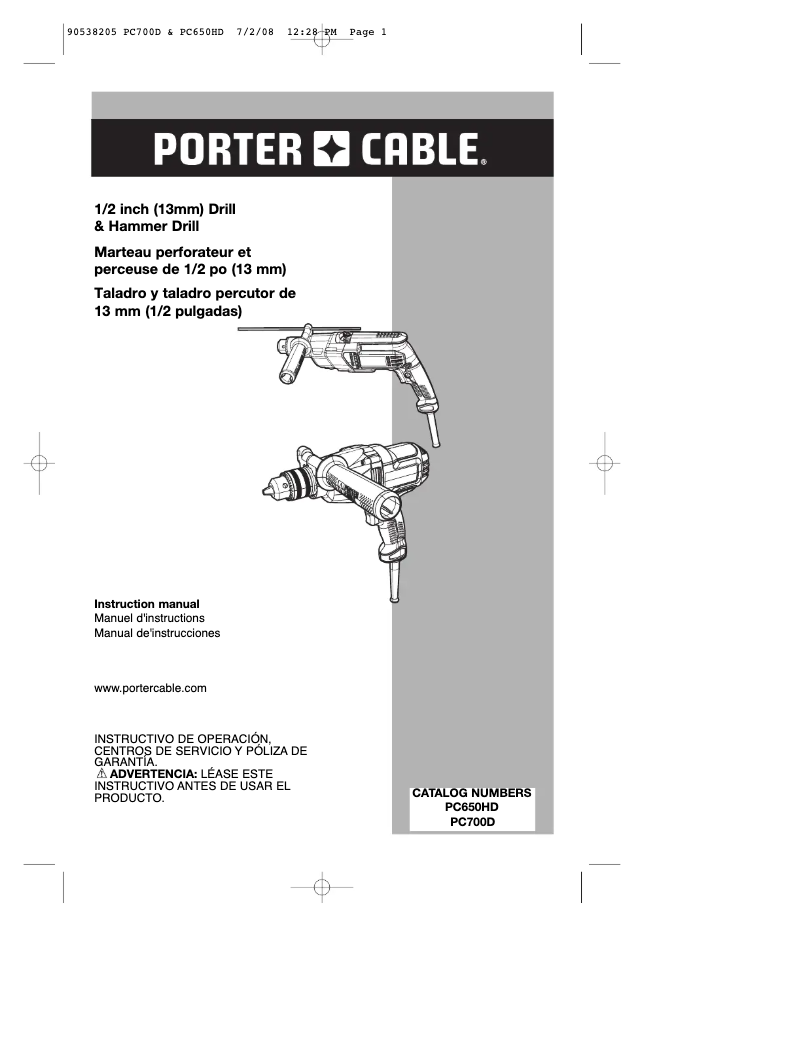 Página 1 del manual Manual de usuario Porter-Cable PC700D