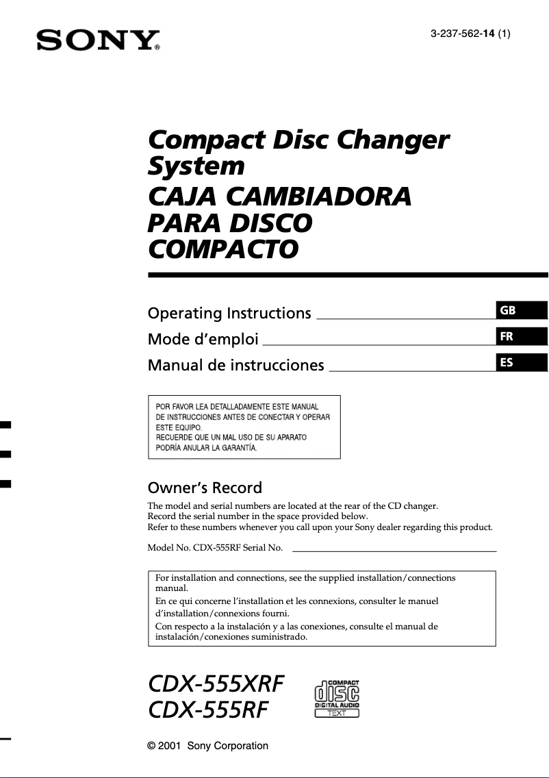 Página 1 del manual Manual de usuario Sony CDX-555XRF