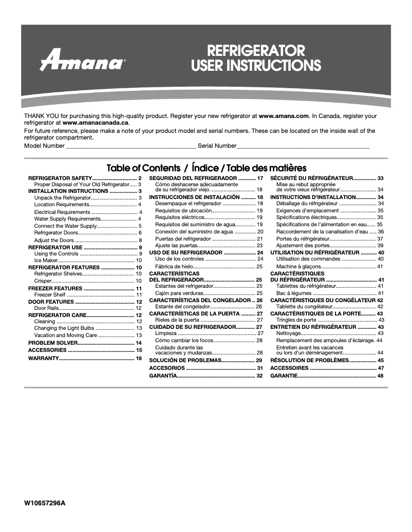 Página 1 del manual Manual de uso y mantenimiento Amana ART308FFDB