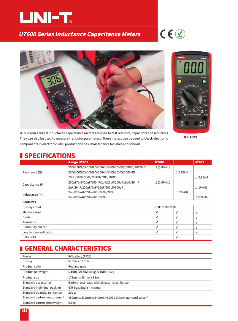 Página 1 del manual Ficha técnica Uni-T UT603