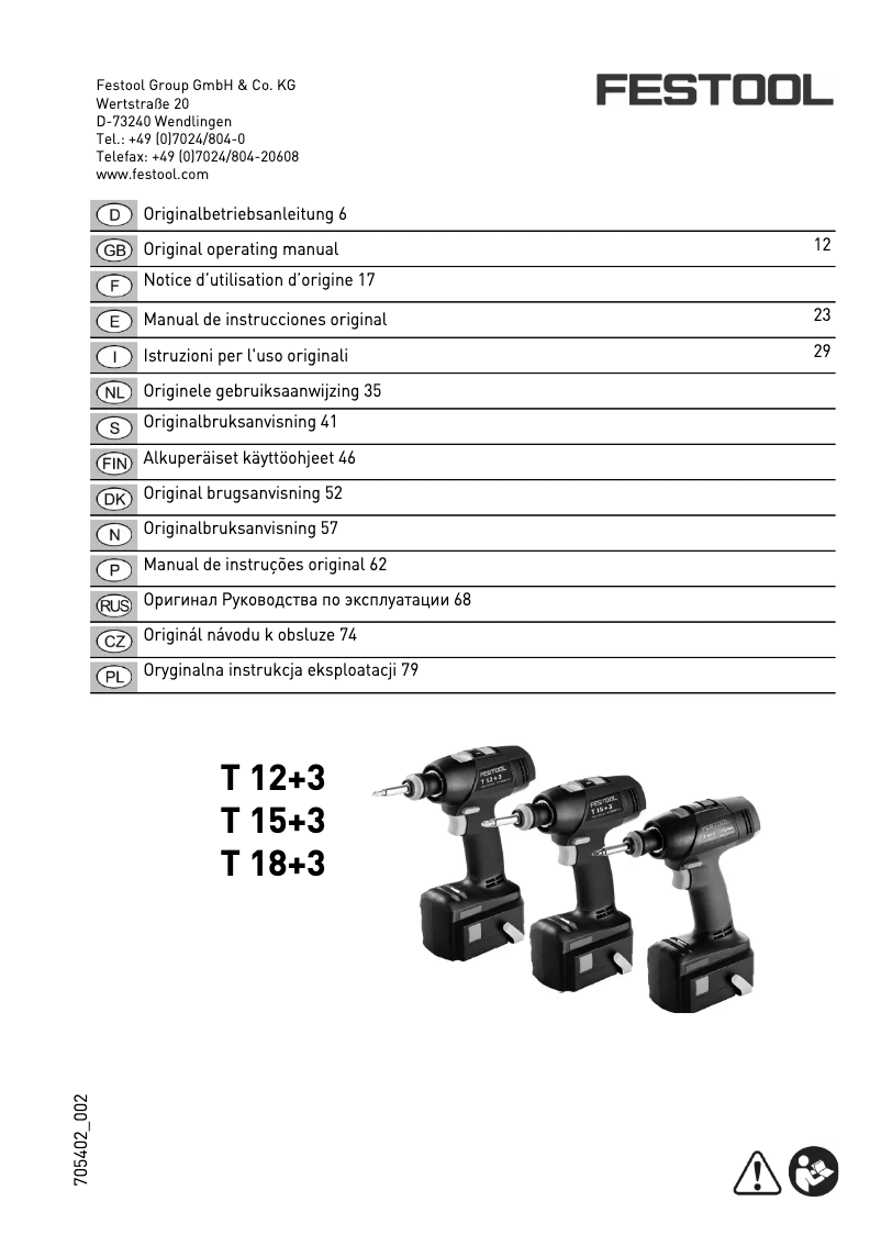 Página nº 1 - Manual de usuario Festool T 15+3 Li