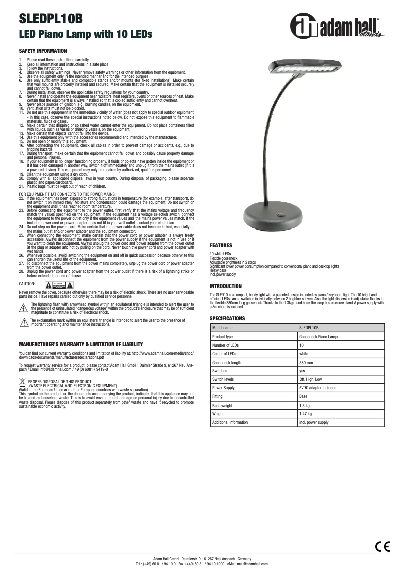 Imagen de la primera página del manual del dispositivo SLEDPL10B