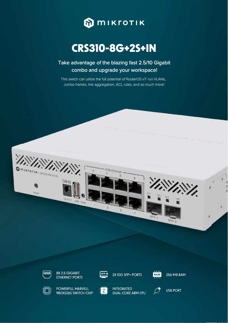 Imagen de la primera página del manual del dispositivo CRS310-8G+2S+IN