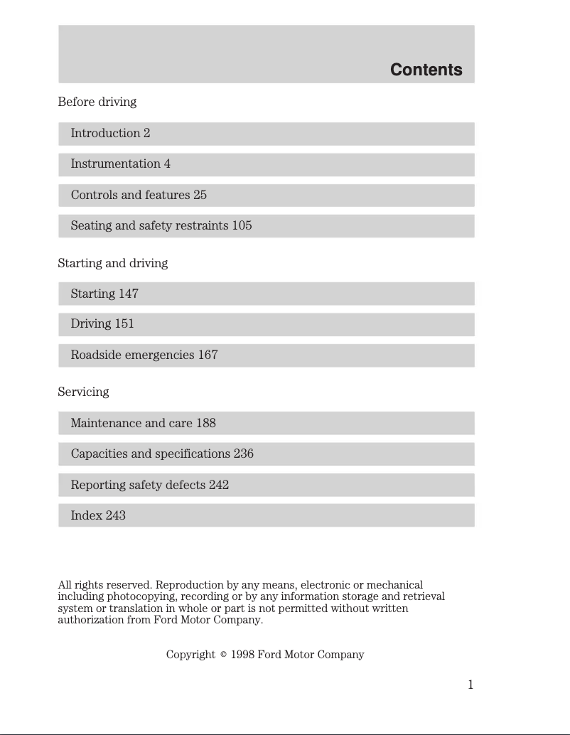 Página 1 del manual Manual de instrucciones Ford Windstar (1999)