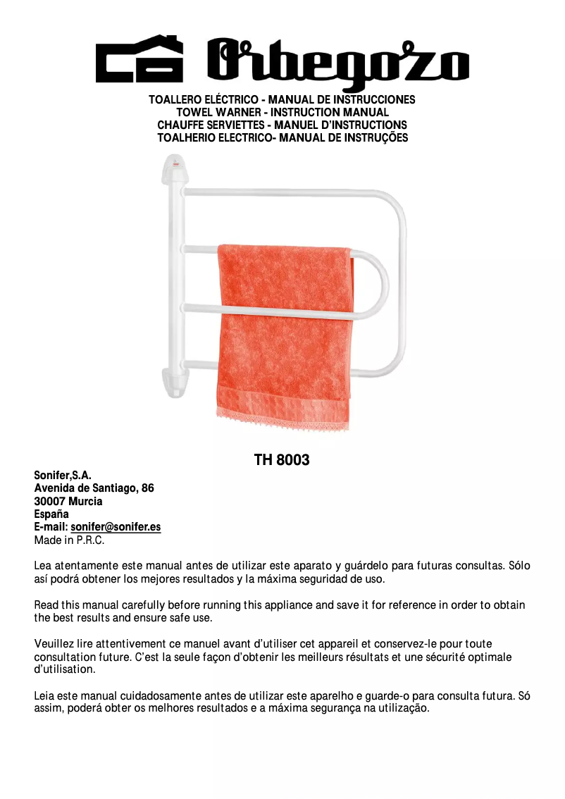 Imagen de la primera página del manual del dispositivo TH 8003