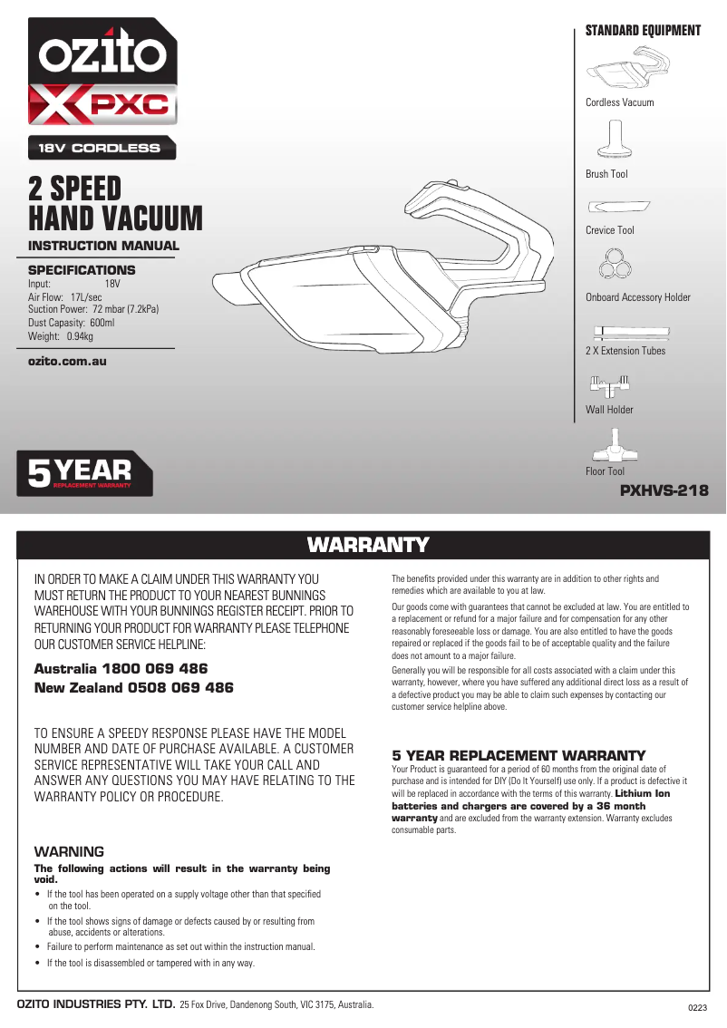 Imagen de la primera página del manual del dispositivo PXHVS-218