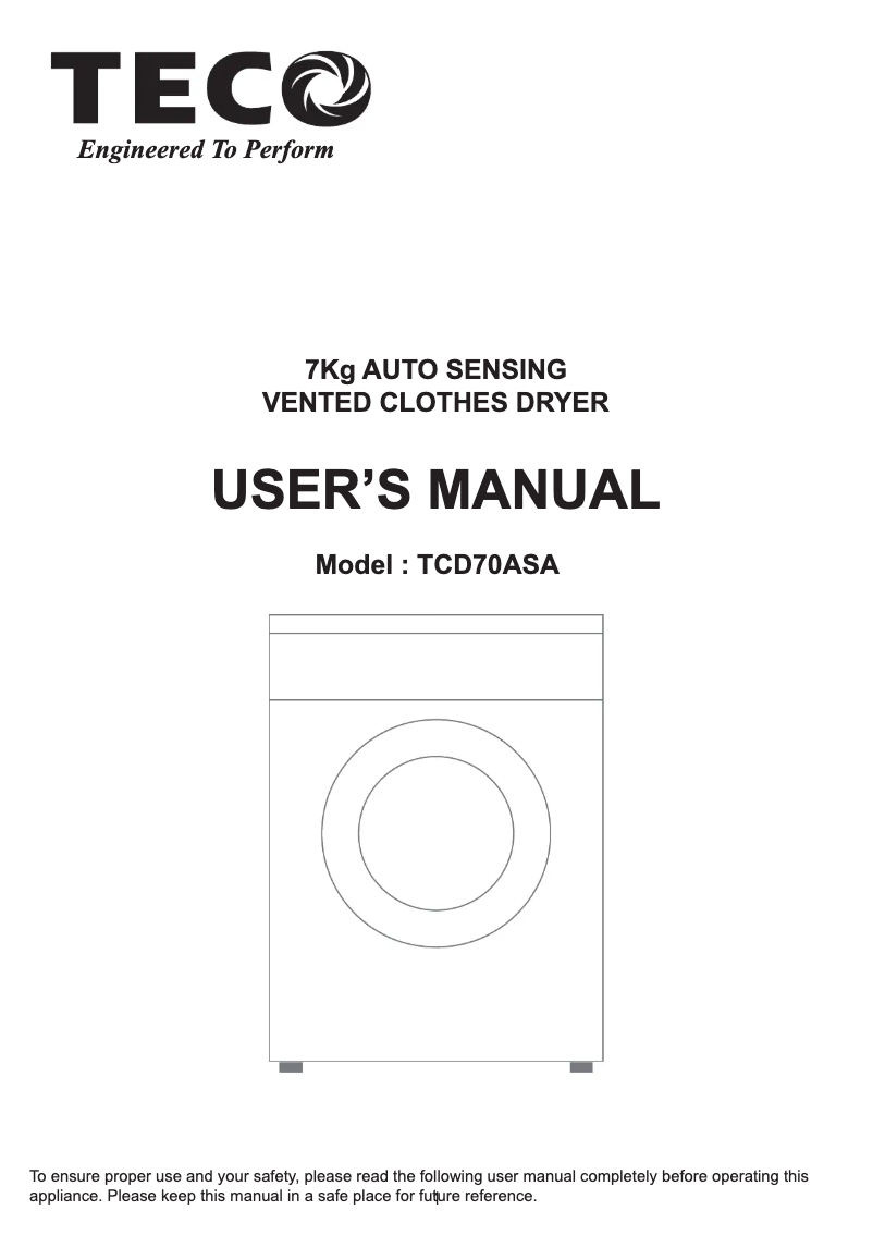 Imagen de la primera página del manual del dispositivo TCD70ASA