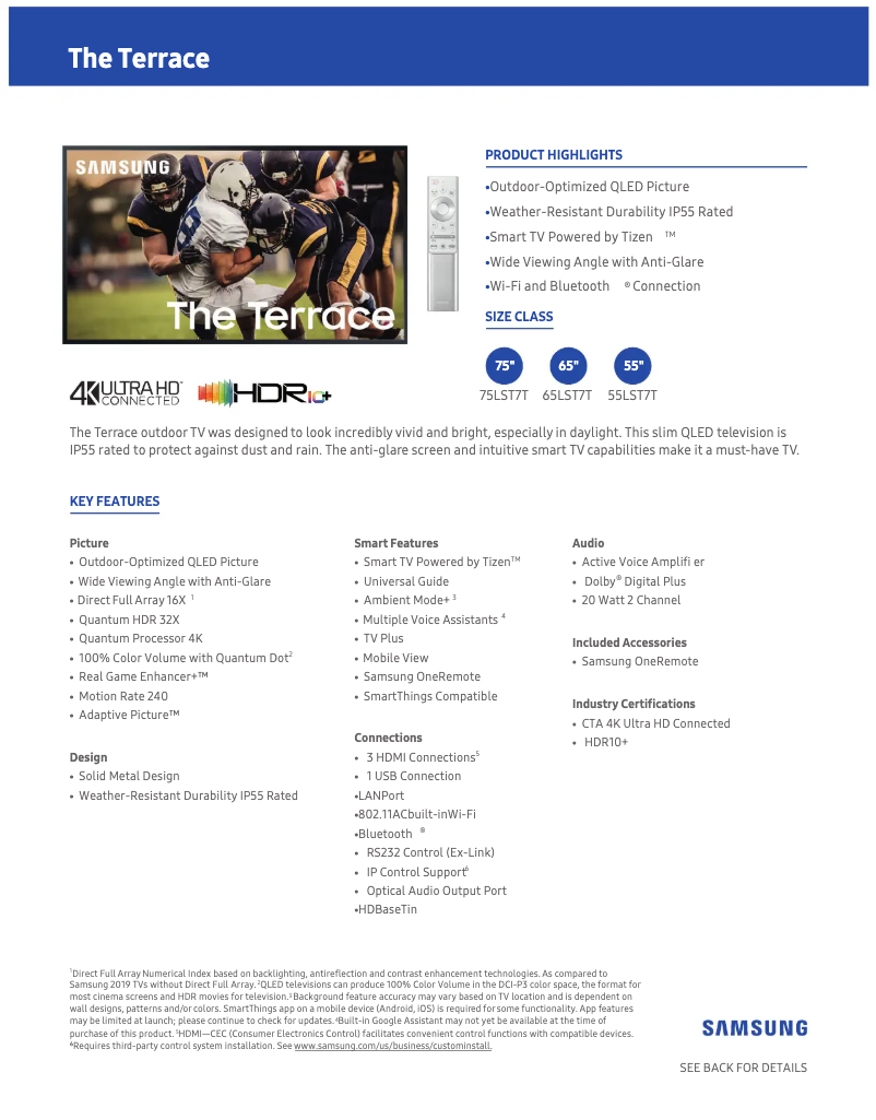 Página 1 del manual Ficha técnica Samsung QN65LST7TAFXZA