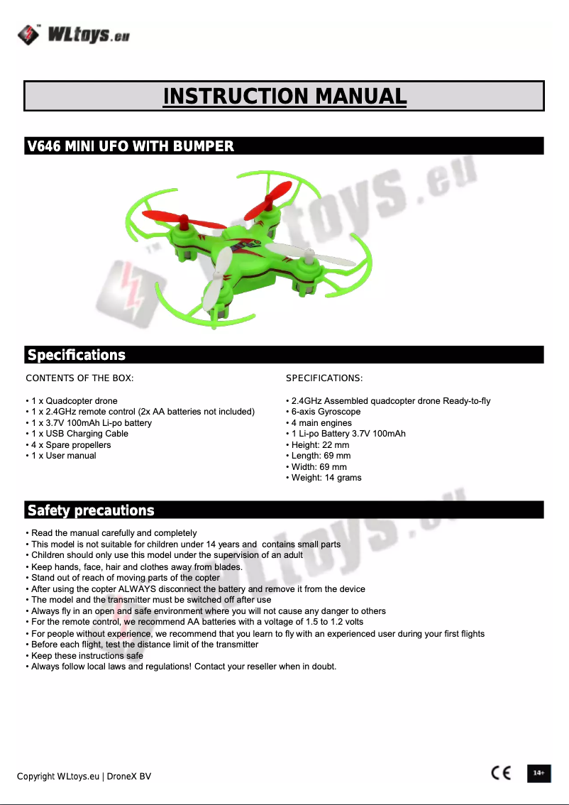 Imagen de la primera página del manual del dispositivo V646 - Mini Ufo