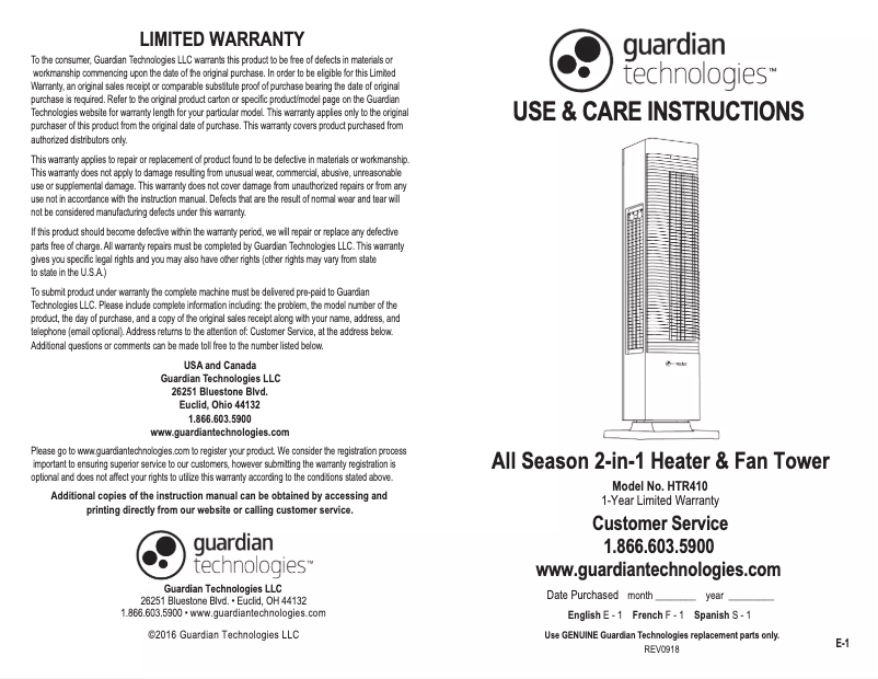 Imagen de la primera página del manual del dispositivo HTR410B