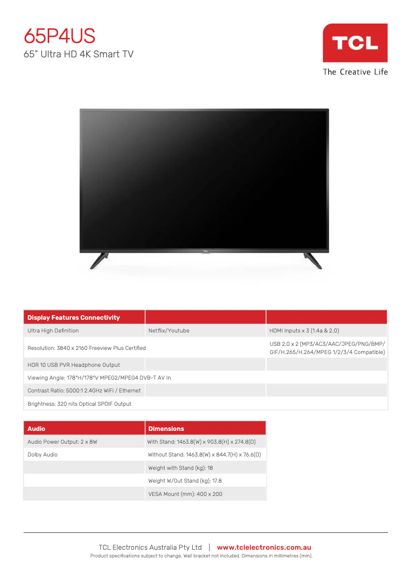 Imagen de la primera página del manual del dispositivo 65P4US