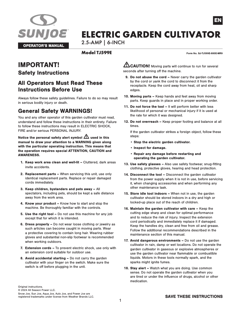 Imagen de la primera página del manual del dispositivo TJ599E