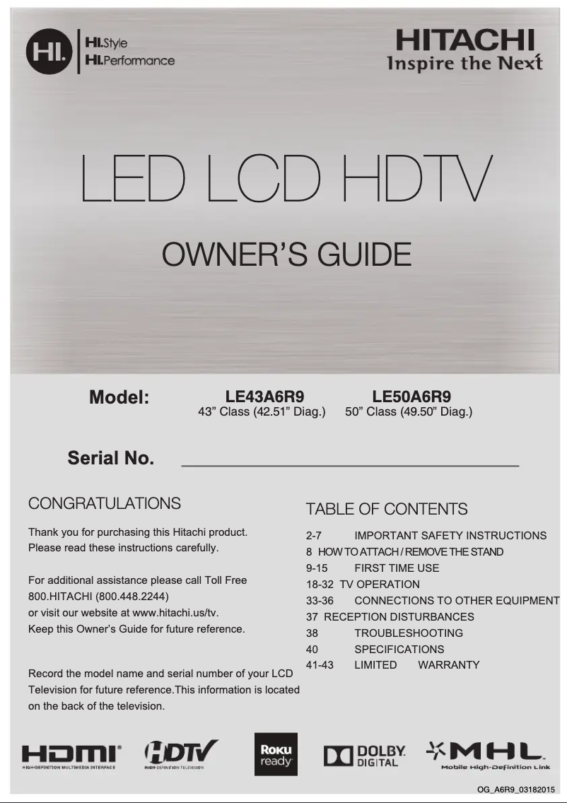 Imagen de la primera página del manual del dispositivo LE50A6R9