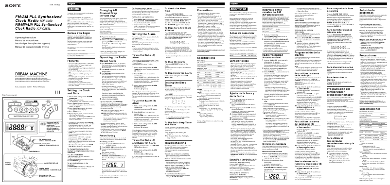 Imagen de la primera página del manual del dispositivo ICF-C253L