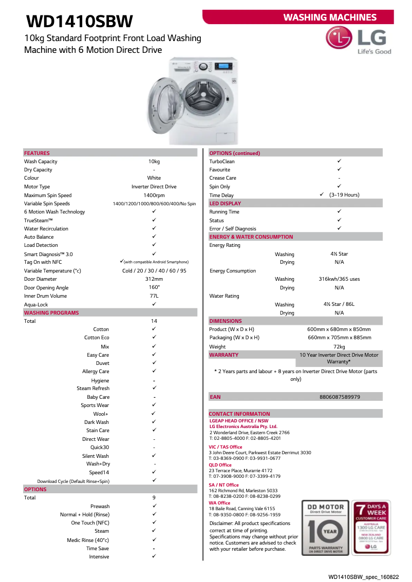Imagen de la primera página del manual del dispositivo WD1410SBW