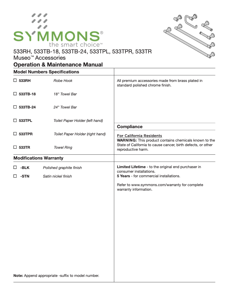 Página nº 1 - Manual de usuario Symmons Museo 533TPL