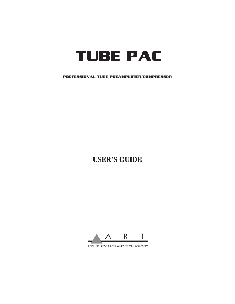 Imagen de la primera página del manual del dispositivo Tube PAC