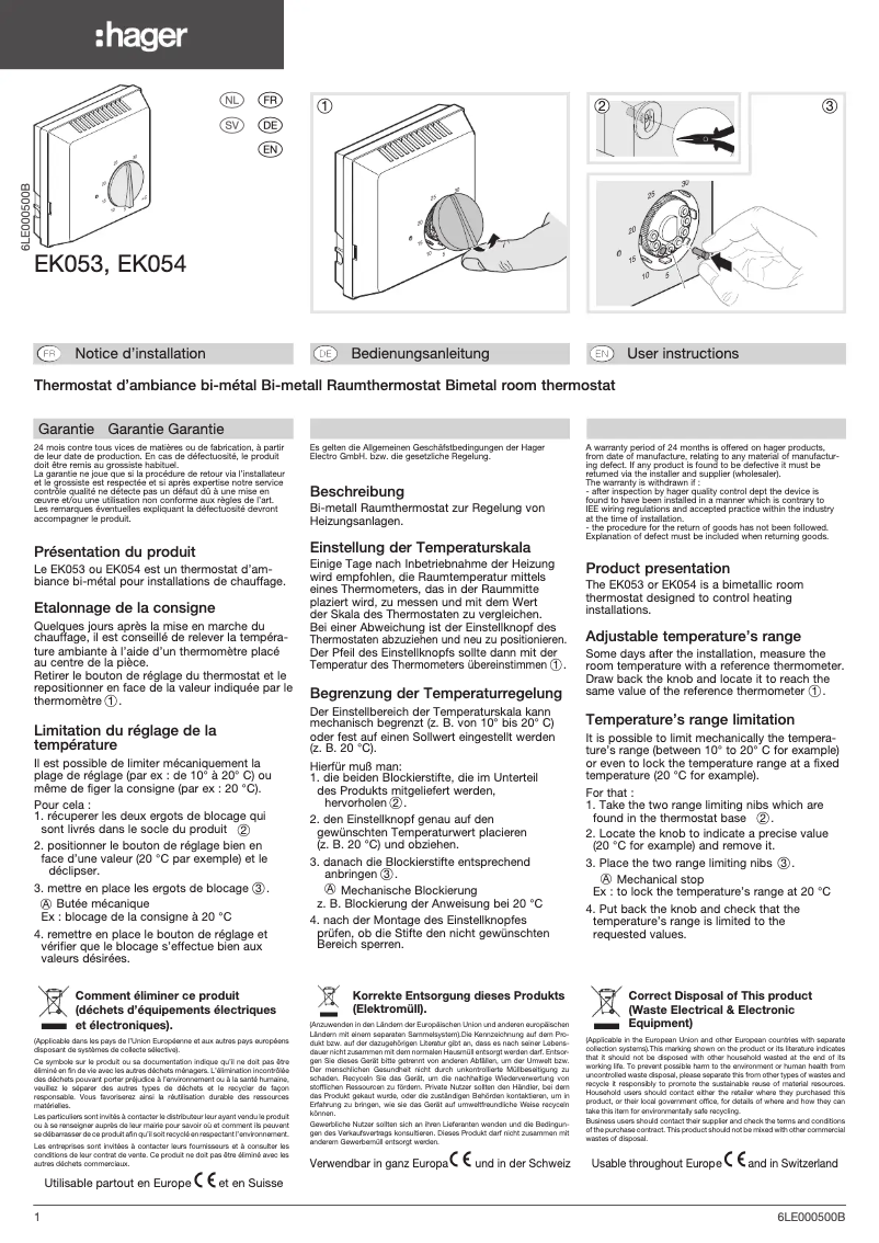 Página 1 del manual Manual de usuario Hager EK054