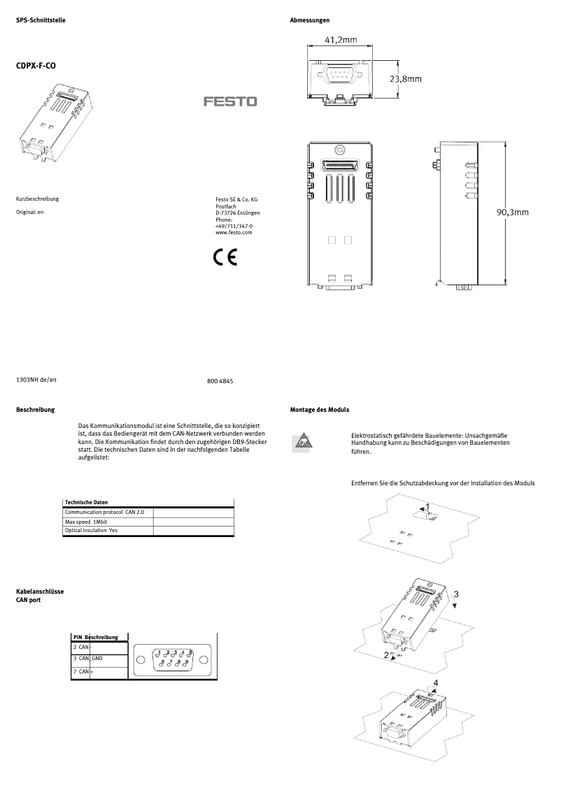 Imagen de la primera página del manual del dispositivo CDPX-F-CO