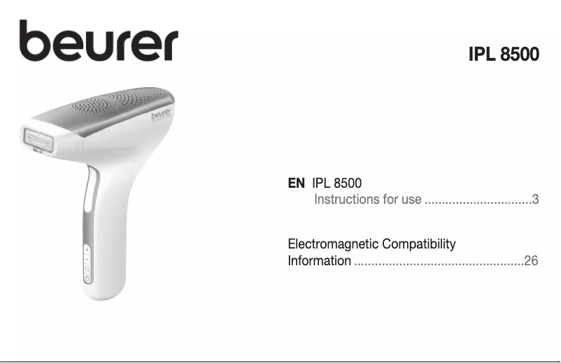 Página 1 del manual Ficha técnica Beurer Velvet Skin Pro IPL 8500