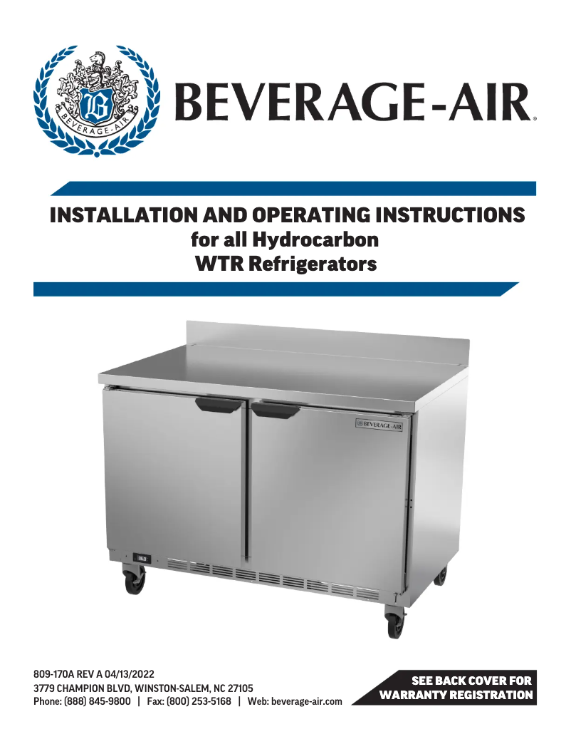 Página 1 del manual Manual de usuario Beverage-Air WTR119AHC