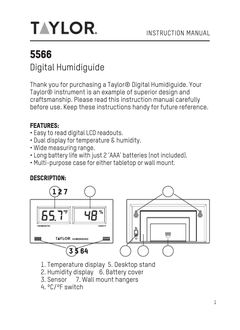 Página 1 del manual Manual de usuario Taylor 5566
