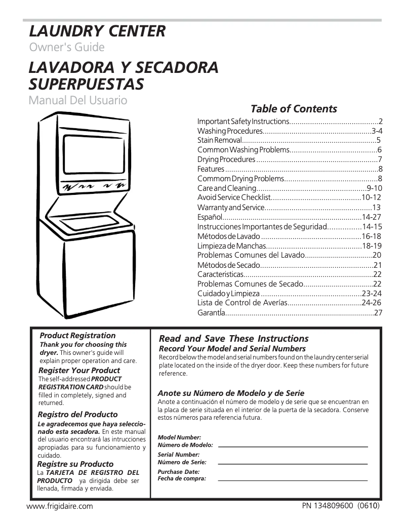 Página 1 del manual Manual de usuario Frigidaire GLGT1142FS