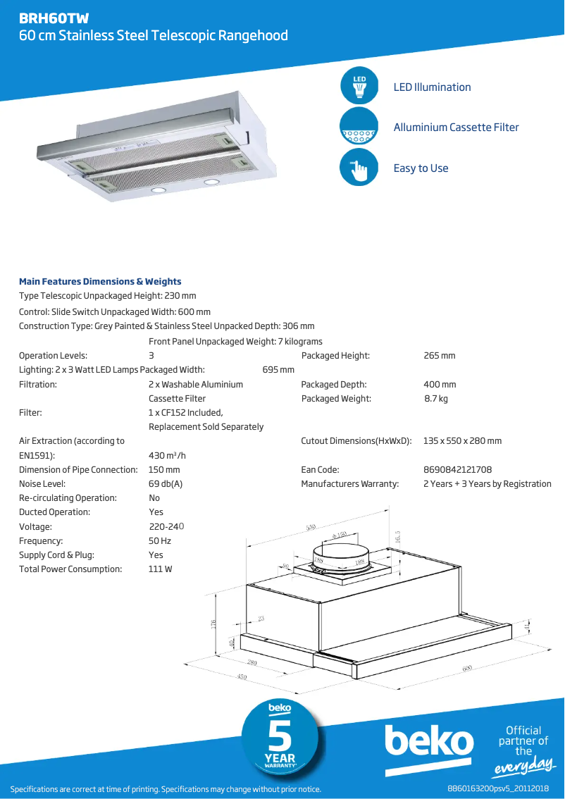 Imagen de la primera página del manual del dispositivo BRH60TW
