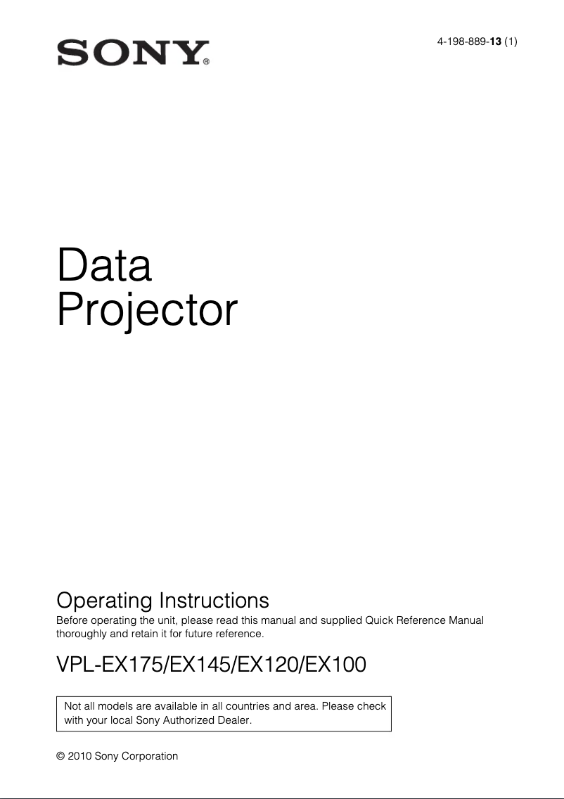 Imagen de la primera página del manual del dispositivo VPL-EX100