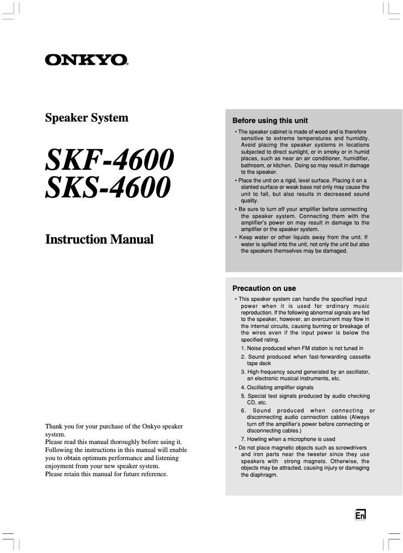 Página 1 del manual Manual de usuario Onkyo SKS-4600