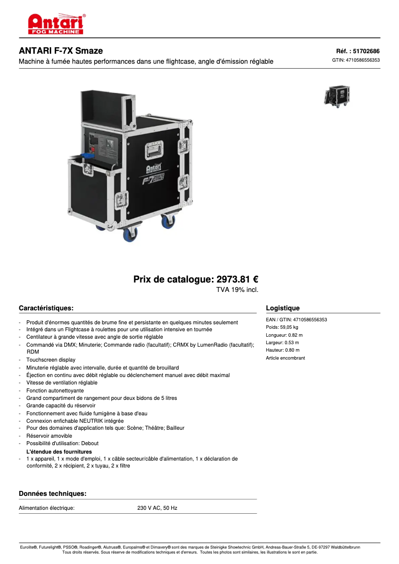 Página 1 del manual Ficha técnica Antari F-7X