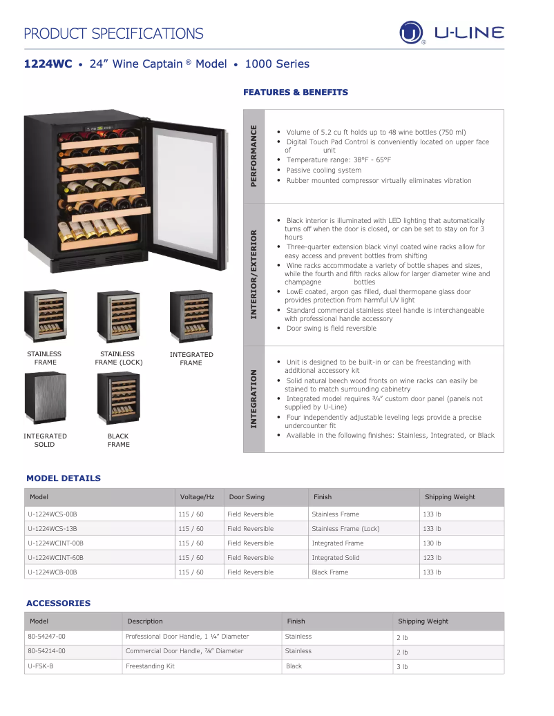 Página 1 del manual Ficha técnica U-Line U-1224WCS-13B