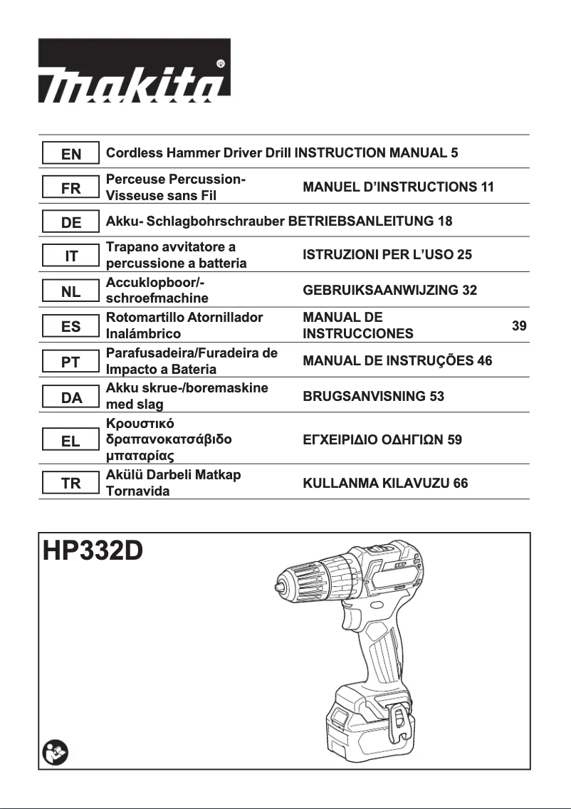 Página 1 del manual Manual de usuario Makita HP332DY1J