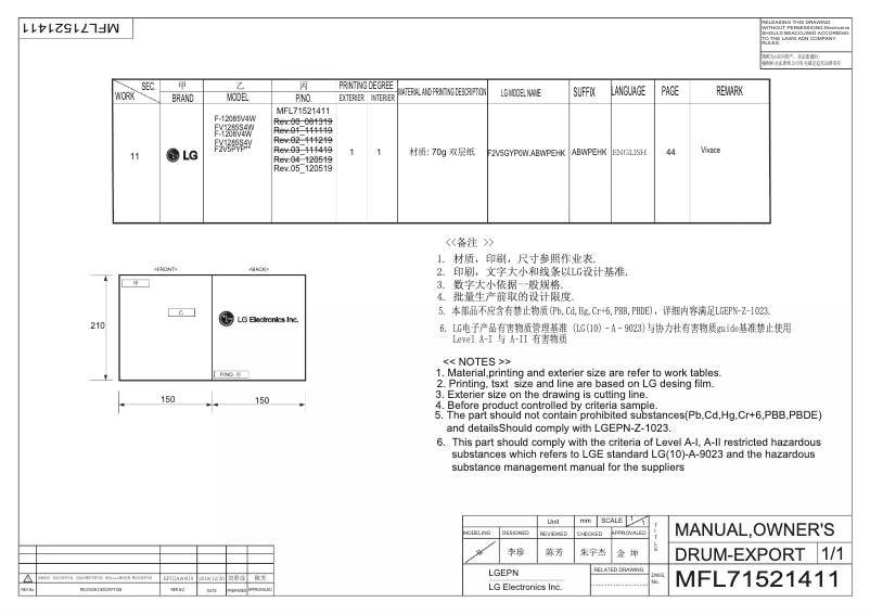 Página nº 1 - Manual de usuario LG FV1285S4W