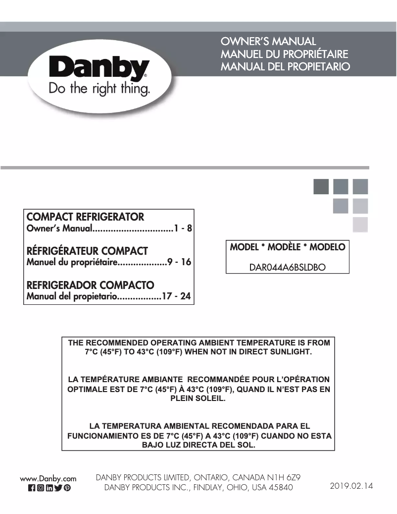 Página 1 del manual Guía de instalación Danby DAR044A6O
