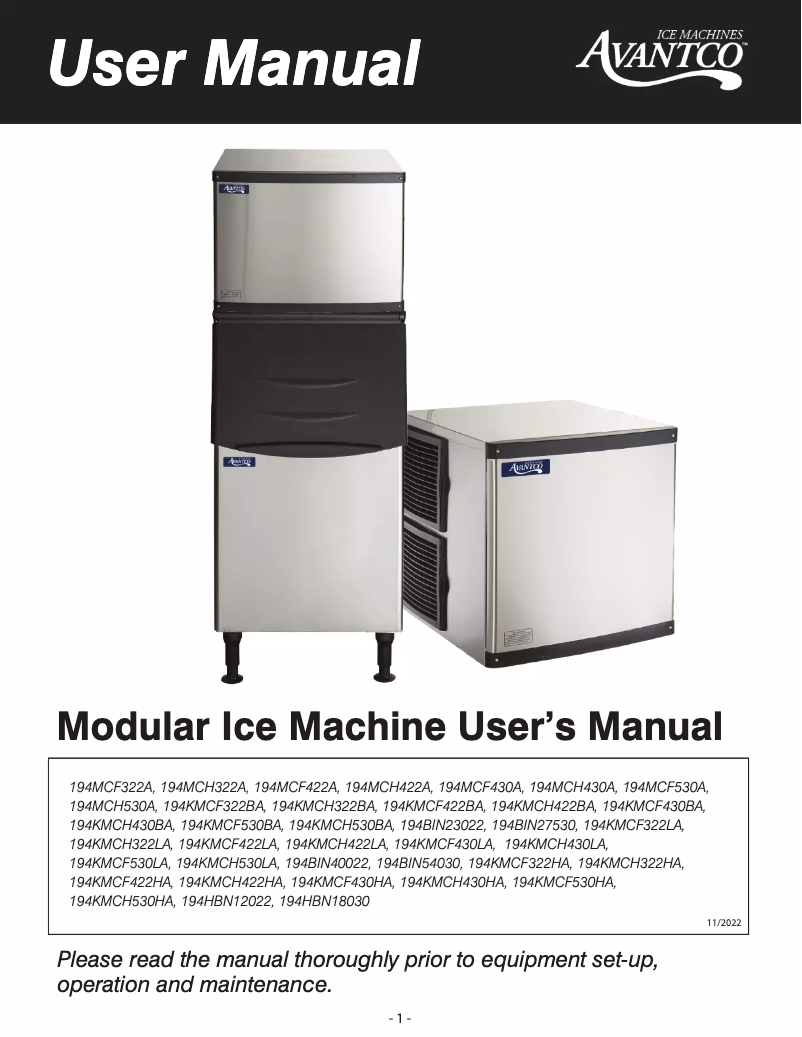 Página 1 del manual Manual de usuario Avantco Ice MC-H-322-A