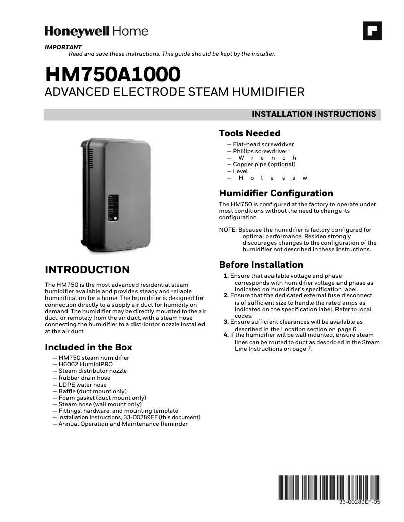 Imagen de la primera página del manual del dispositivo HM750APCB