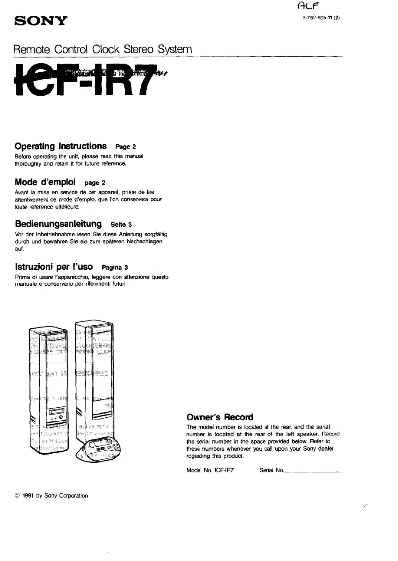 Imagen de la primera página del manual del dispositivo ICF-IR7