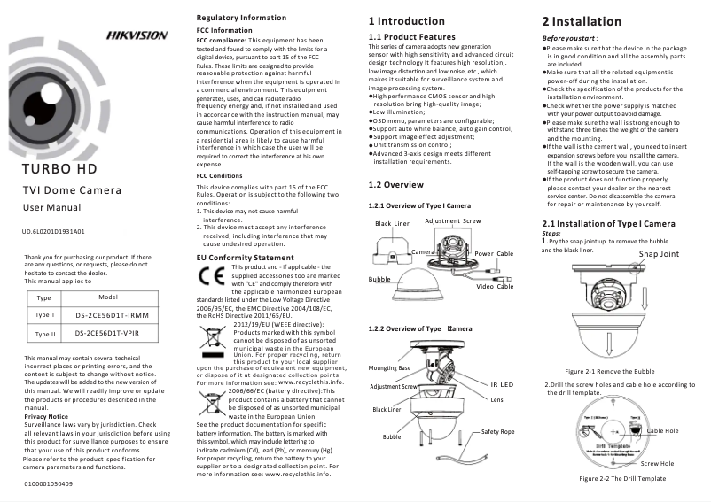 Imagen de la primera página del manual del dispositivo DS-2CE56C0T-VPIR(2.8MM)