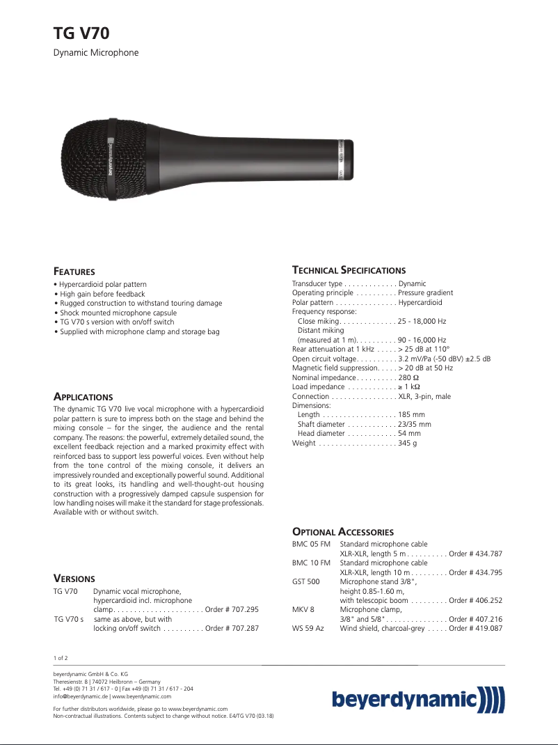 Página 1 del manual Ficha técnica Beyerdynamic TG V70