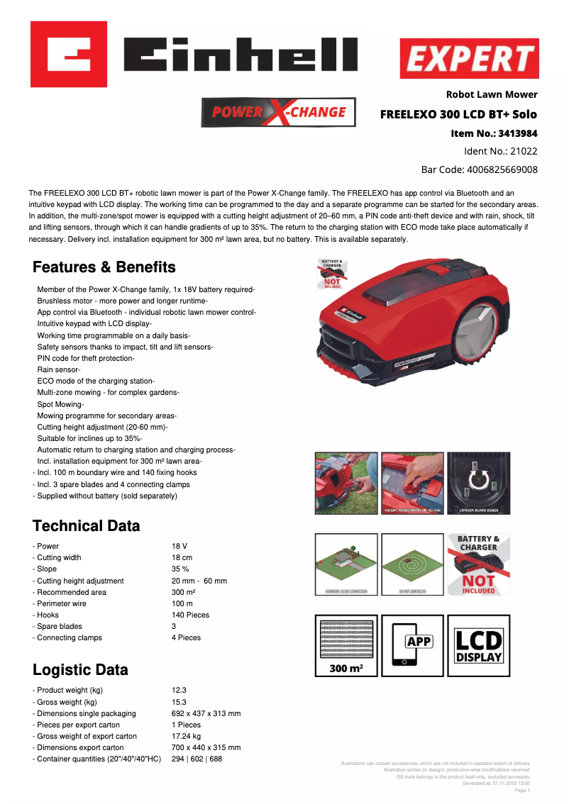 Página nº 1 - Ficha técnica Einhell Freelexo 300 LCD BT+ Solo