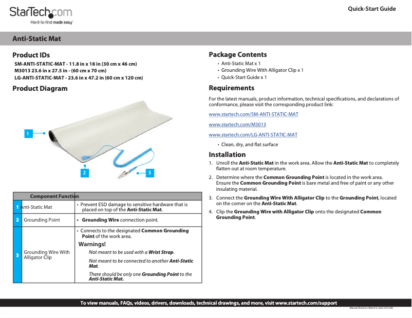 Página nº 1 - Manual de usuario StarTech.com LG-ANTI-STATIC-MAT