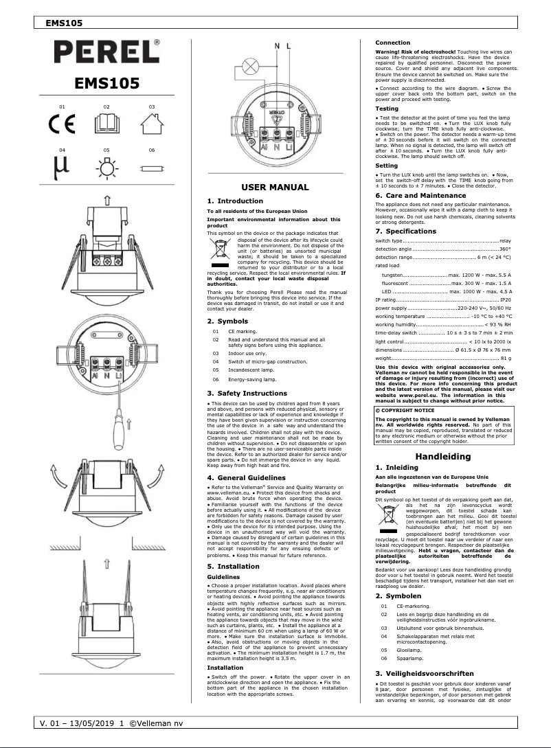 Página 1 del manual Manual de usuario Perel EMS105