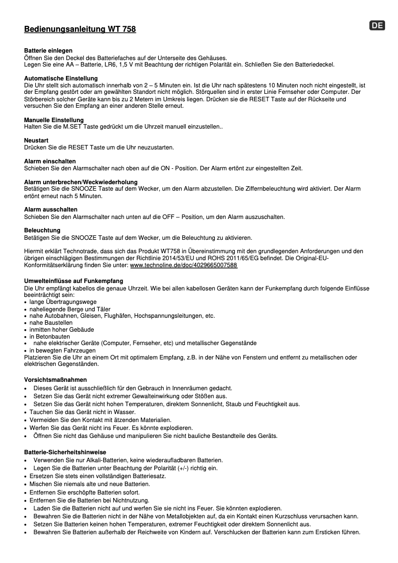 Imagen de la primera página del manual del dispositivo WT 758