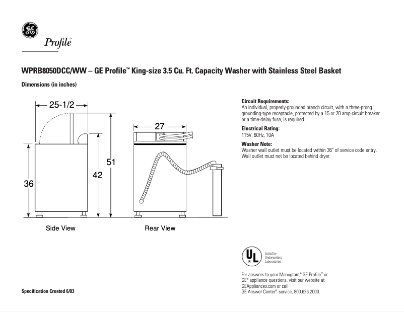 Imagen de la primera página del manual del dispositivo Profile WPRB8050DWW