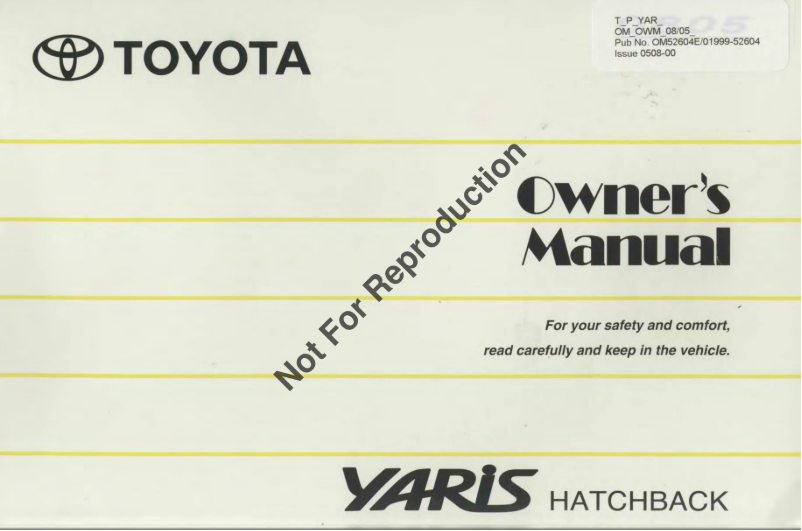 Imagen de la primera página del manual del dispositivo Yaris Hatchback (2005)