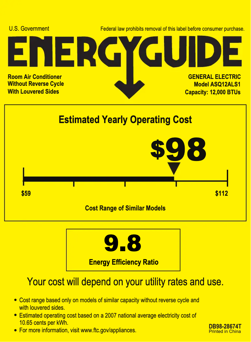 Página 1 del manual Etiqueta energética GE ASQ12AL
