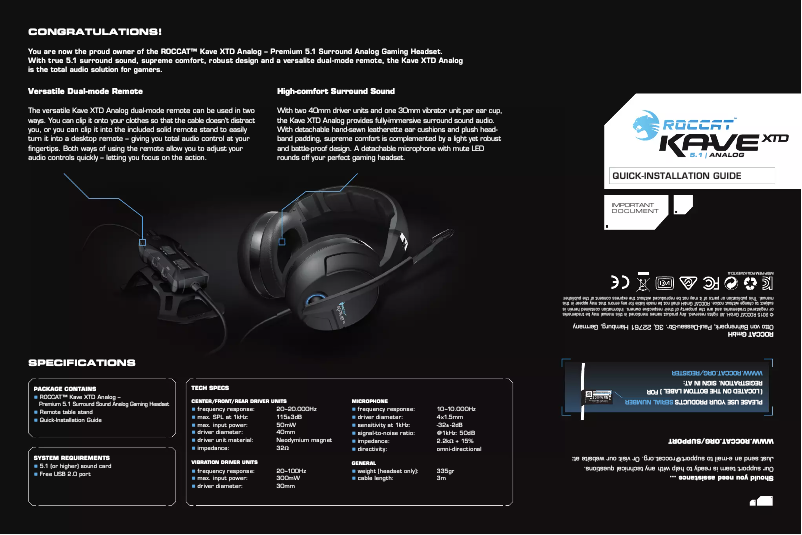 Página nº 1 - Manual de usuario Roccat Kave XTD