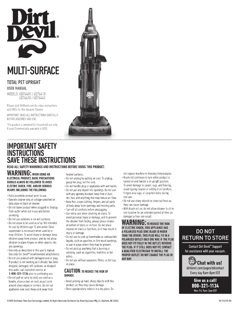 Página 1 del manual Manual de usuario Dirt Devil Multi-Surface Rewind+